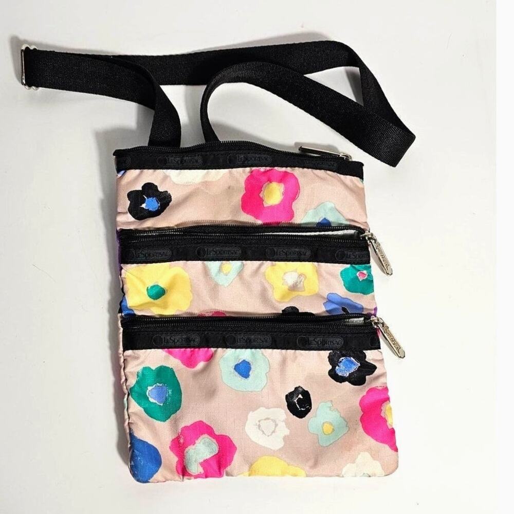 LeSportsac Crossbody 3 Compartment Bag Tuileries Colorful Flowers